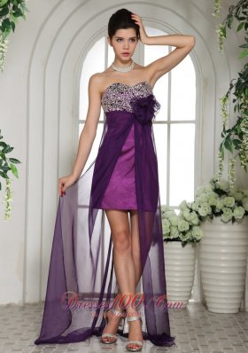 Beaded Eggplant Purple Hi-lo Prom Dress Appliques