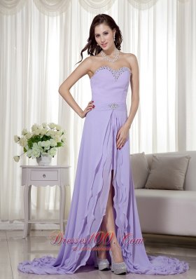 Layered Chiffon High Low Brush Prom Dress Lilac