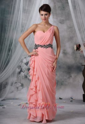 Light Pink One Shoulder Evening Dress Ruffled