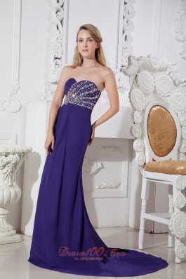 Beading Purple Sweetheart Prom Dress Court Train