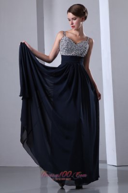 Navy Blue Beads Prom Dress with Straps