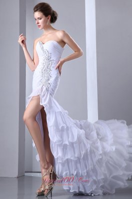 Brush Beading White Wedding Evening Dress High-low Design