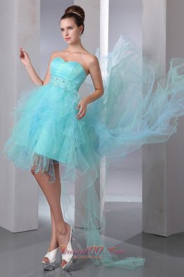 Asymmetrical Hemed Aqua Blue Prom Graduation Dress Beaded