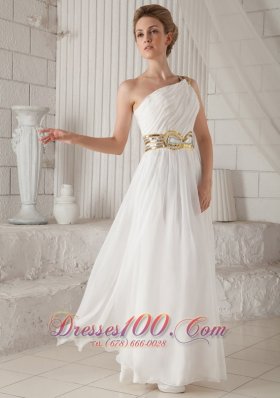 One Shoulder White Chiffon Prom Dress with Sequins