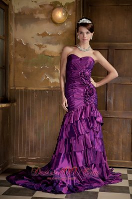 Purple Mermaid Taffeta Ruffled Strapless Prom Dress