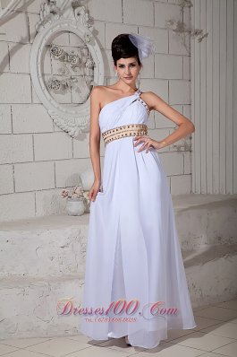 White One Shoulder teenager Prom Holiday Dress Beading Chiffon