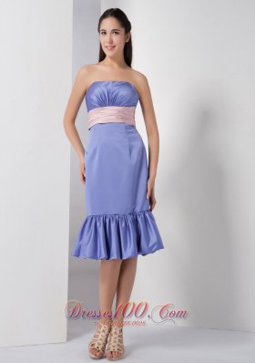 Lilac Column Bridesmaid Dress Belt Ruch Knee-length