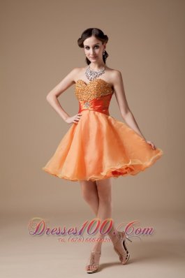 Orange Red Beaded Bodice A-line Prom Dress