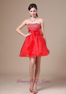 Beading Flower A-line Red Mini Wedding Dress