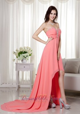 Empire High-low Prom / Celebrity Dress Beading Ruch