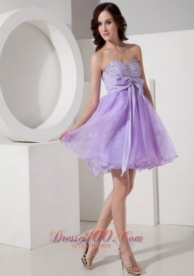 Princess Homecoming Dress Beading Mini Bow Lilac