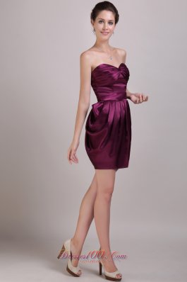 Burgundy Column Prom Cocktail Dress Ruch Sweetheart