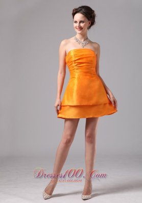 Orange Ruch Satin Mini-length Club Cocktail Dress