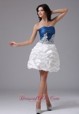 Blue and White Appliques and Pick-ups Prom Dress
