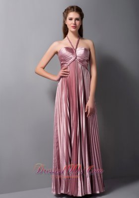 Column Halter Empire Floor-length Pleat Graduation Dress