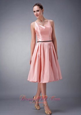 Watermelon Bridesmaid Dress Princess Straps Knee-length Sash