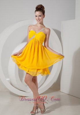Yellow Applique One Shoulder Beading Prom / Homecoming Dress