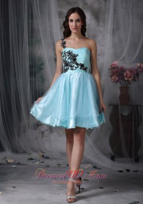 Aqua A-line One Shoulder Mini Appliques Prom Dress