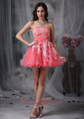 Watermelon A-line Mini White Appliques Prom Graduation Dress