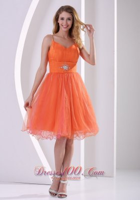 Orange Red Spagetti Straps Cocktail Dress Beading Ruch