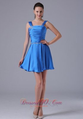 Straps Ruched Bust Prom Cocktial Dress A-line Beading