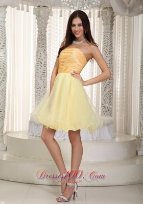 Light Yellow Princess Mini Ruch Graduation Homecoming Dress