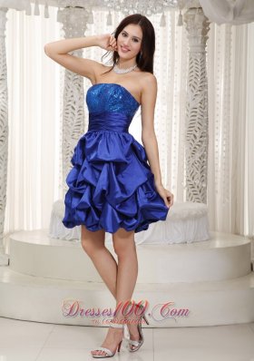 Knee-length Pick-ups Blue Prom Dress Taffeta Sequined