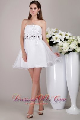 Mini Appliques Strapless White Cocktail Dress Organza