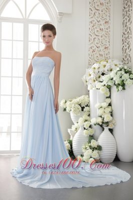 Brush Train Light Blue Graduation Dress with Beadwork