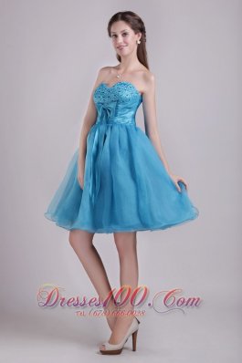 Organza Teal Short Homecoming Dress with beads Bow