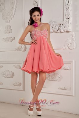 Watermelon Sweetheart Mini-length Prom Dress Beaded