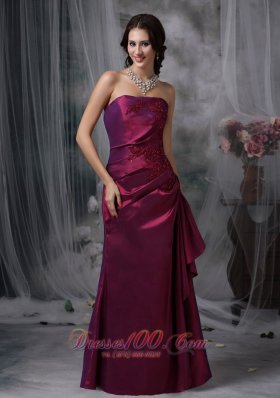 Burgundy Appliques Taffeta Bridesmaid Dress Strapless