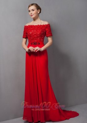 Off The Shoulder Red Appliques Mother Of The Bride Dress