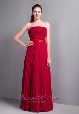 Strapless Wine Red Bridesmaid Dress with Pleats
