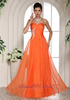 Orange Red Sweetheart Appliques Chiffon Celebrity Dress