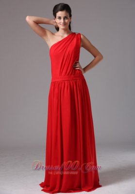 Red Prom Dress with One Shoulder Chiffon Beads