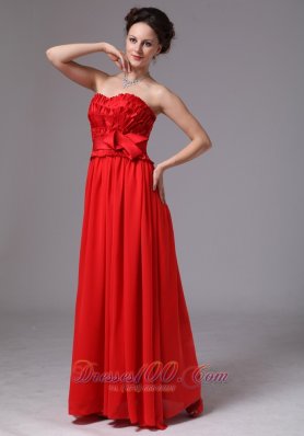 Ruffled Bodice Red Bowknot Sweetheart Prom Dress