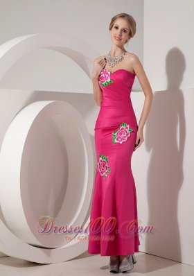 Applique Mermaid Hot Pink Ankle-length Cocktail Dress