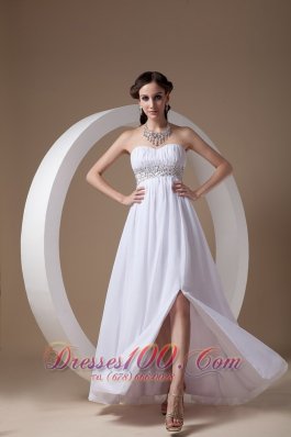 White Front Slit Chiffon Sweetheart Prom Dress