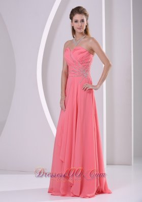 Watermelon Beads Ruched Chiffon Dress For Prom