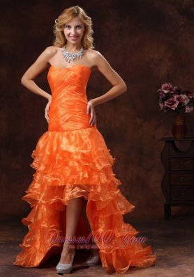 Crisscross High-low Organza Orange Red Layered Holiday Dress