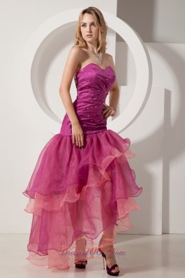 Fuchsia Layered Beading Sweetheart Prom Holiday Dress Ruch