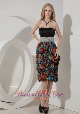 Printed Pick-ups Knee Length Evening Dress Beaded