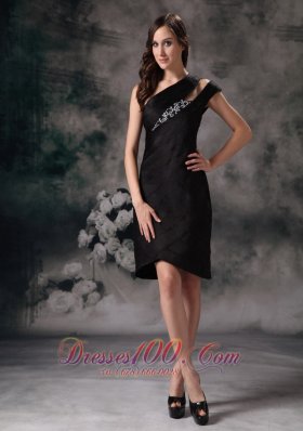 Asymmetrical Hem Beading Little Black Dress Knee-length
