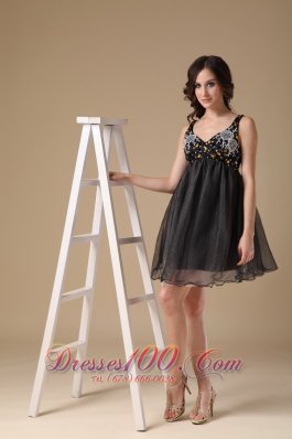 Straps Mini-length Black A-line Evening Gown Organza