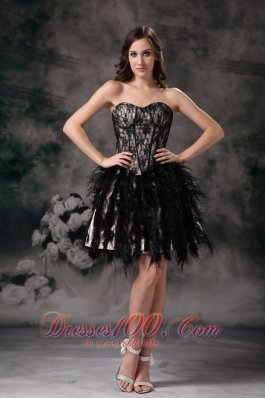 Feather Ruffled Cocktail Little Black Dress Sweetheart Black