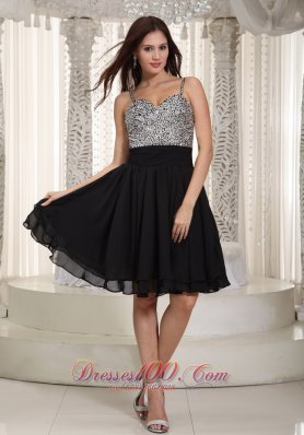 Chiffon Mini-length Black Prom Dress with Beading