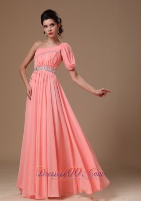 Attractive One Shoulder Chiffon Watermelon Prom Gowns