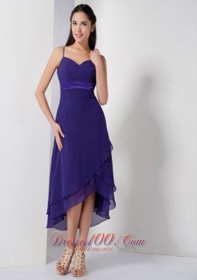 Purple Brideamaid Dress Spaghetti Straps High-low Chiffon