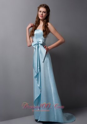 Baby Blue Strapless Bridesmaid Dress Satin Bow